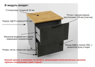 Шкаф нижний 2 ящика Тирин 60см фото 2