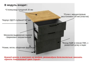 Шкаф нижний 3 ящика Тирин 60см фото 2