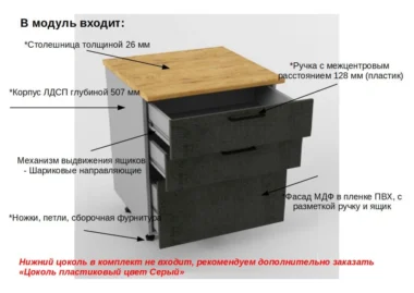 Шкаф нижний 3 ящика Тирин 80см фото 2